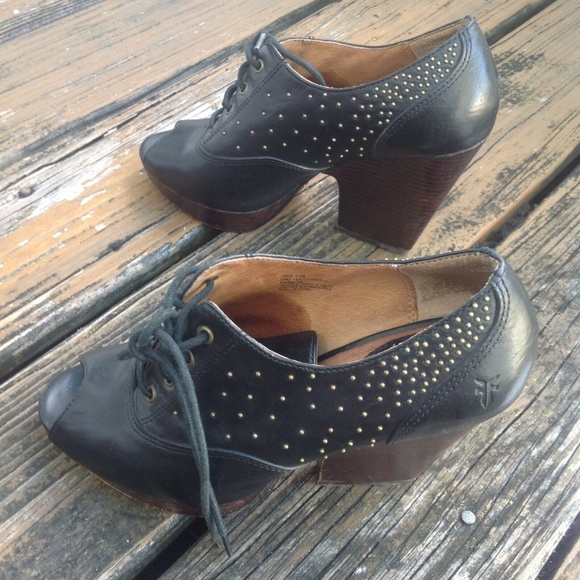 Frye Leather Black Stud Open Toe Ankle Boots Sz 8.5 Chelsea Womens Booties Shoes - Picture 4 of 7